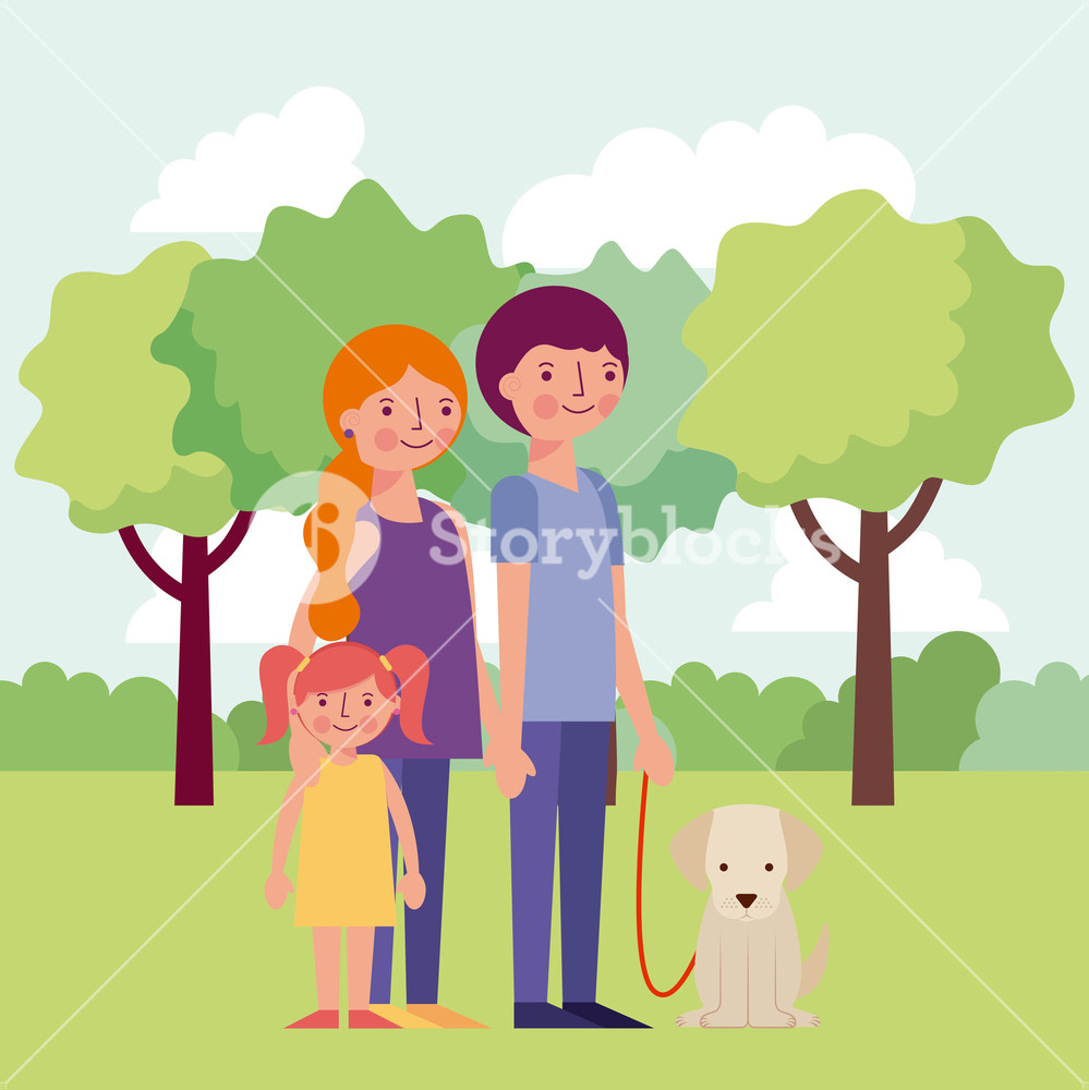 People Park Happy Family Smiling With A Dog Walking Vector 999x1000 People Park Happy Family Smiling With A Dog Walking Vector
