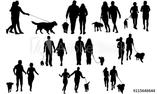 Couples With Dog Silhouette Dog Walking Vector Exercise 500x300 Couples With Dog Silhouette Dog Walking Vector Exercise