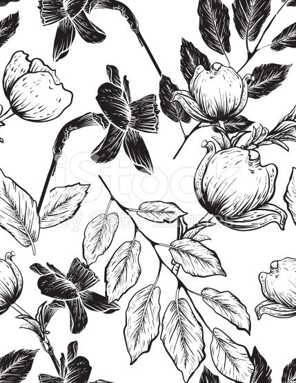 429x556 Seamless Botanical Floral Pattern Of Dogwood And Daffodils Hand
