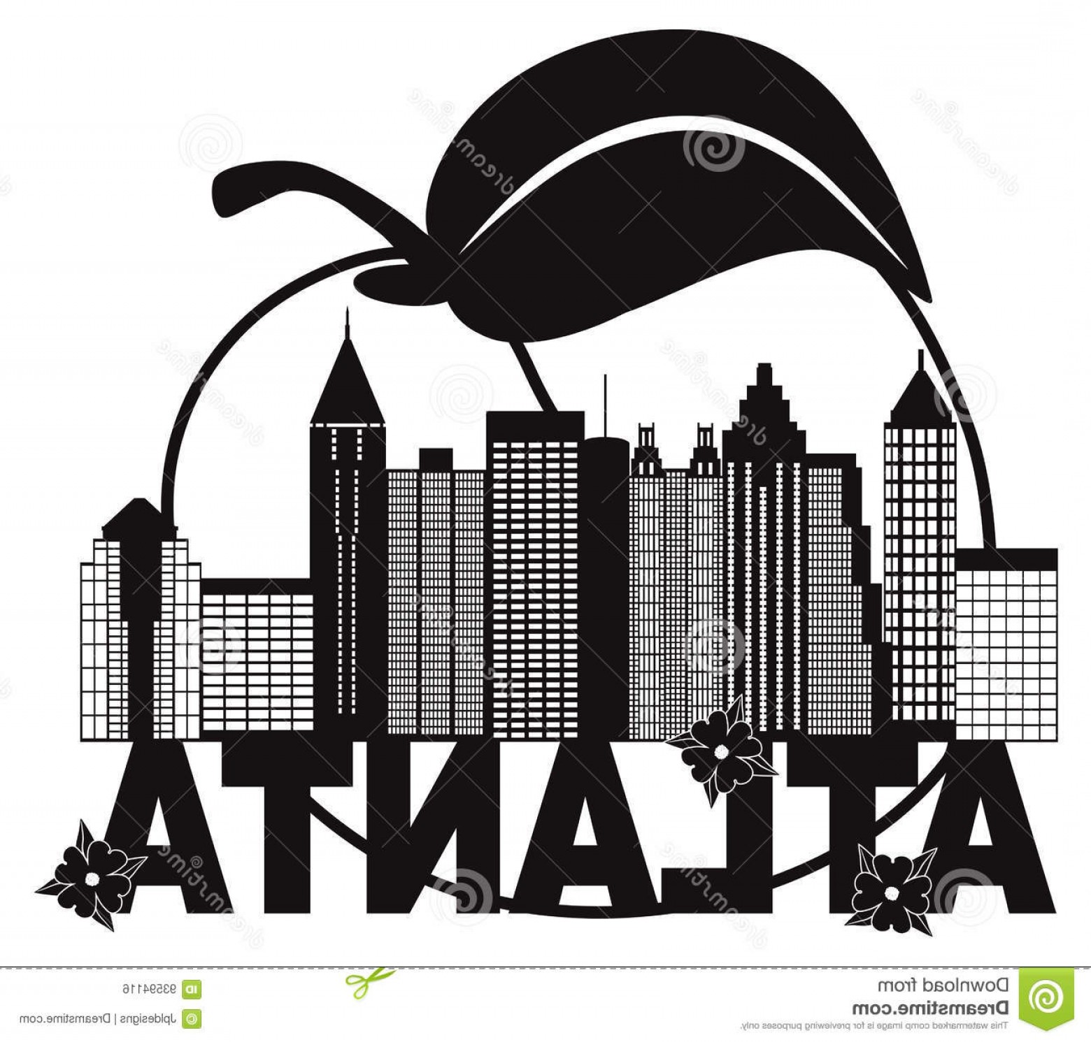 1560x1491 Stock Illustration Atlanta Skyline Peach Dogwood Black White Text