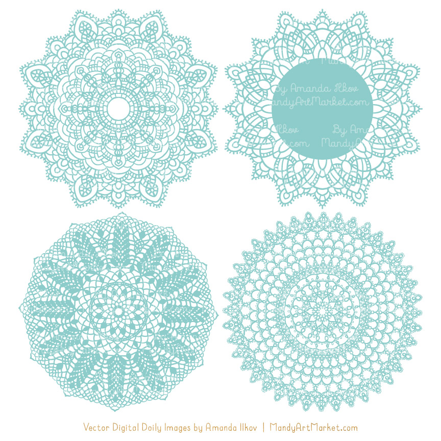864x864 Aqua Round Lace Doily Vectors