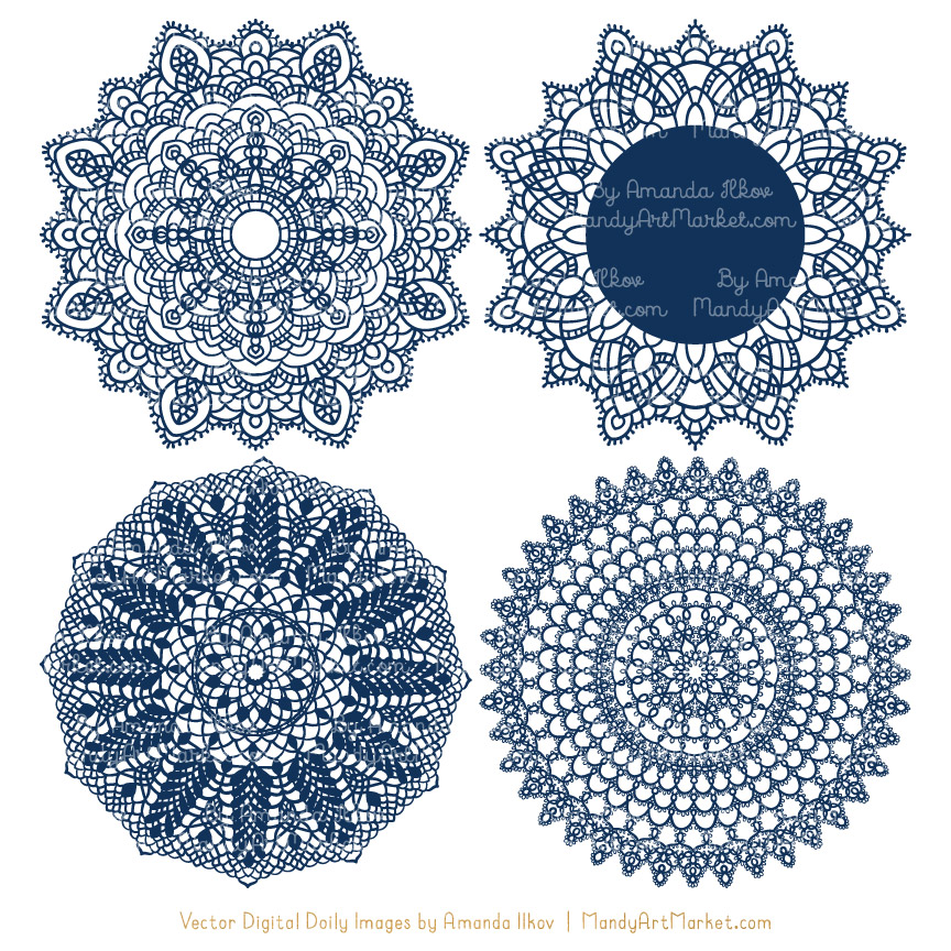 864x864 Navy Round Lace Doily Vectors