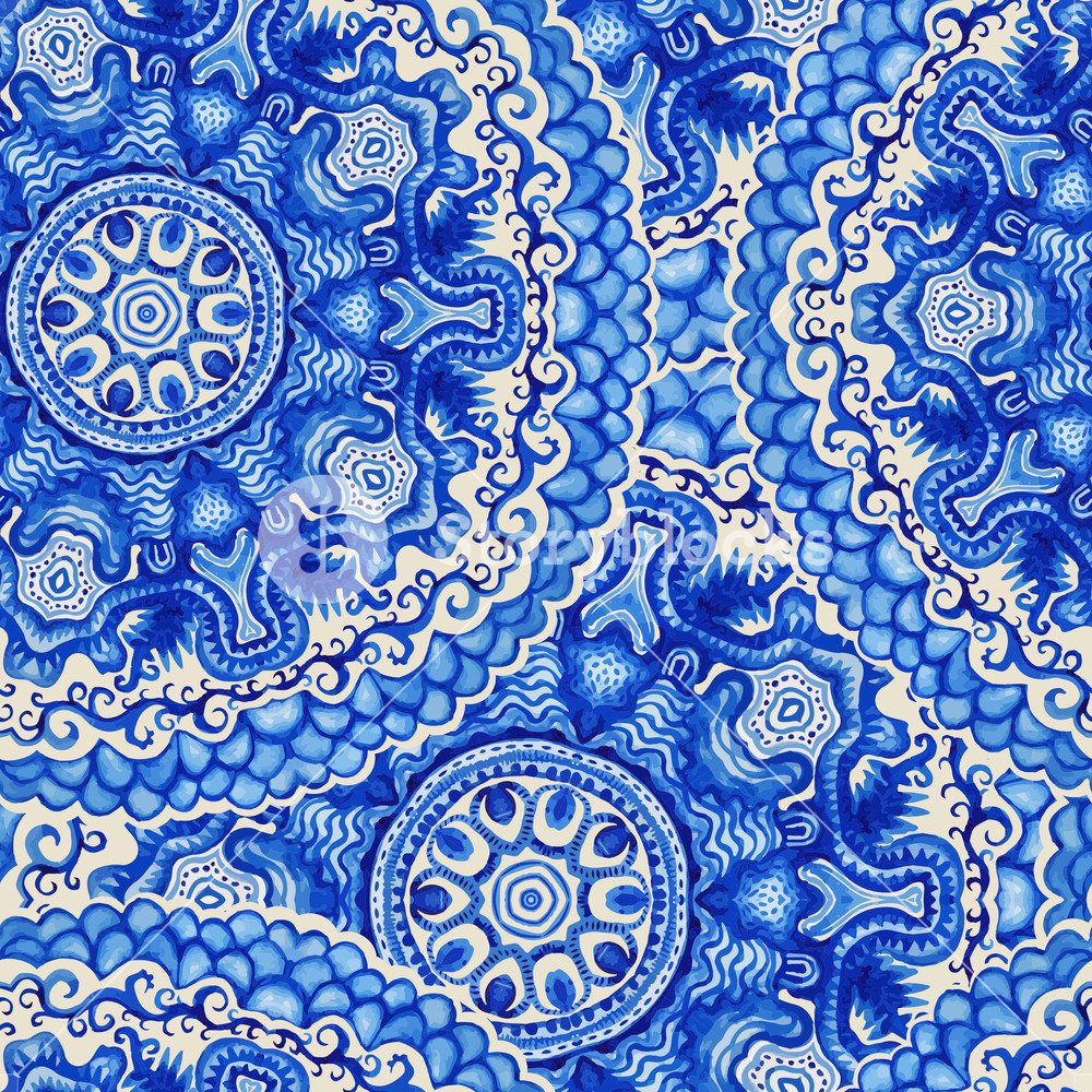 1000x1000 Seamless Doily Watercolor Vector Gzhel Pattern Decorative White