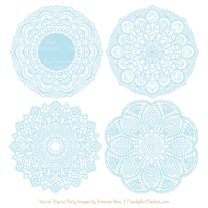 864x864 Soft Blue Round Lace Doily Vectors