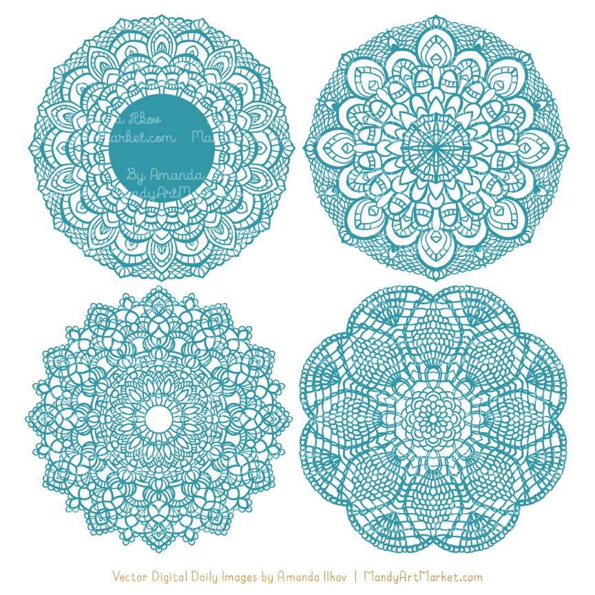 864x864 Vintage Blue Round Lace Doily Vectors