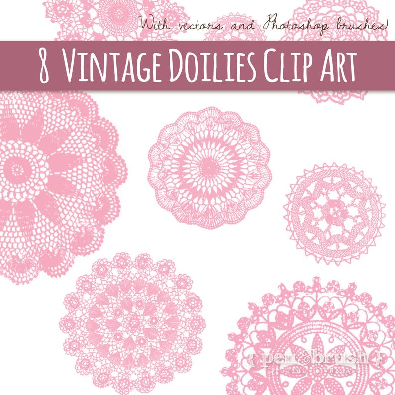 794x794 Pink Doily Clipart Set Beautiful Vintage Lace Doilies Etsy