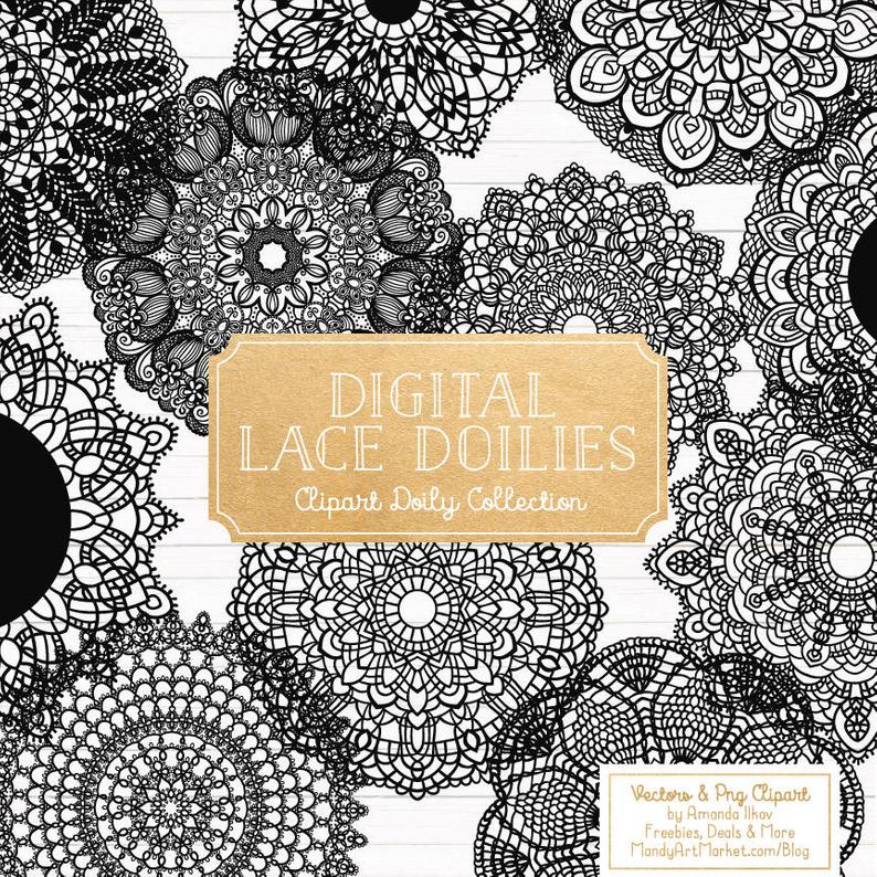 794x794 Premium Large Black Lace Doily Vectors Black Doily Clipart Etsy