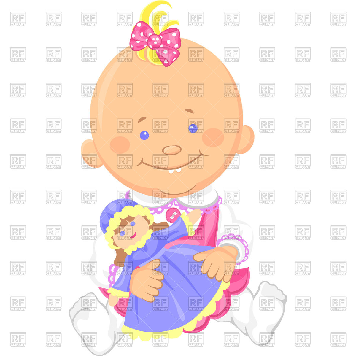 1200x1200 Cute Smiling Sitting Baby Girl Playing With A Toy Doll Vector