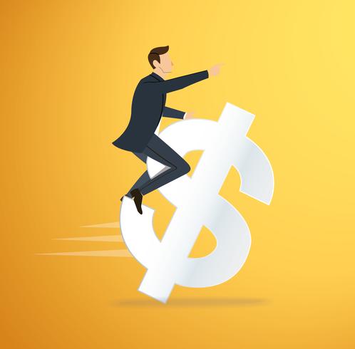 498x490 A Man Riding Dollar Icon Vector Business Concept Illustration