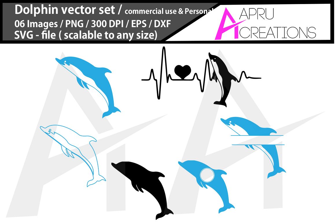 1158x772 Dolphin Vector Set Heartbeat Dolphin Silhouette