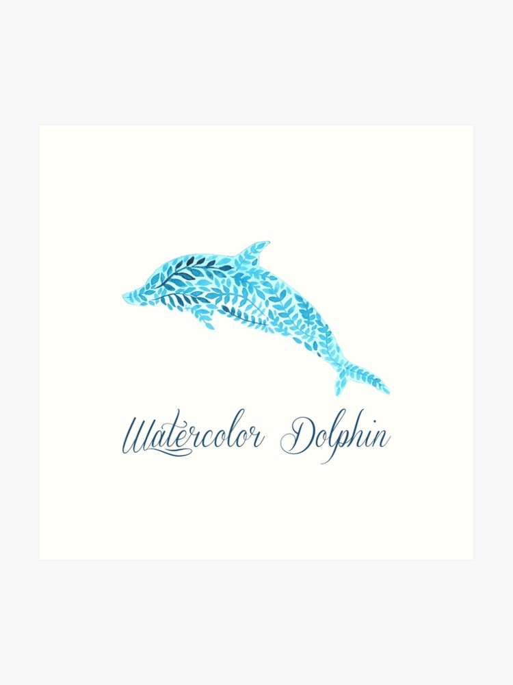 750x1000 Patterned Floral Watercolor Dolphin Vector Illustration Art Print