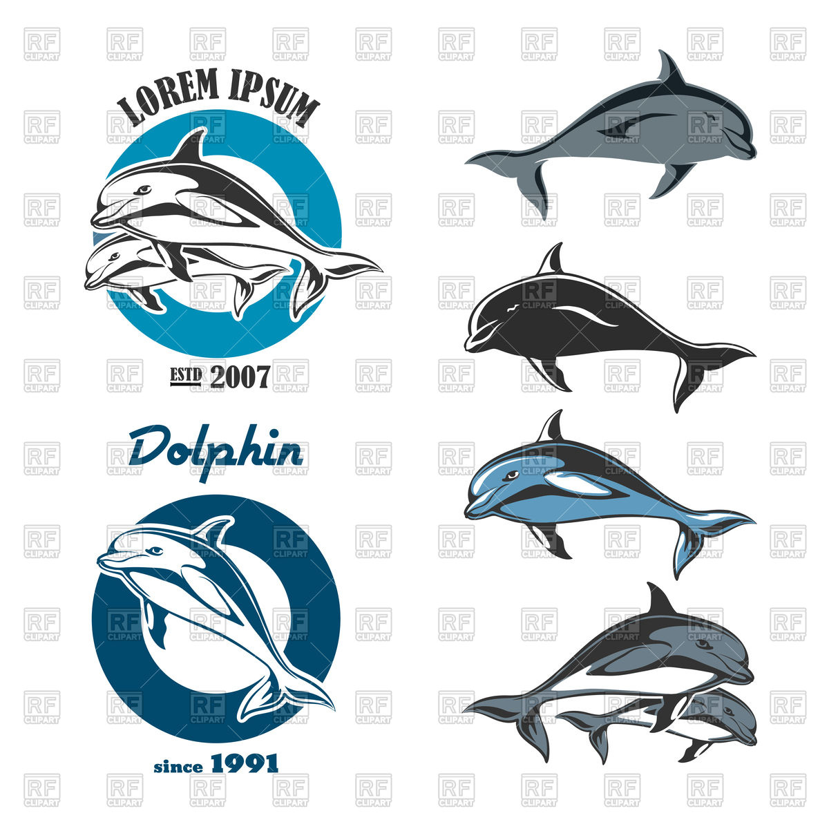 1200x1200 Set Of Emblems Of Dolphin Vector Image Of Plants And Animals