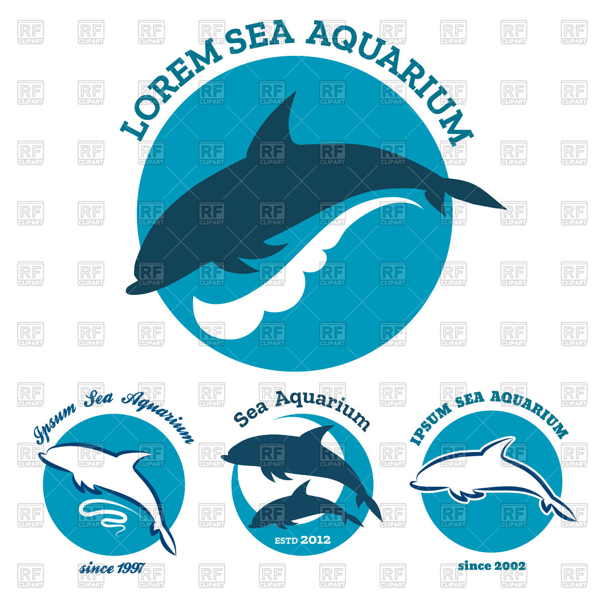1200x1200 Set Of Sea Aquarium Or Dolphinarium Emblem