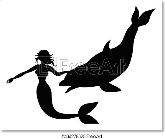 560x470 Free Art Print Of Silhouette Of A Mermaid And Dolphin Vector