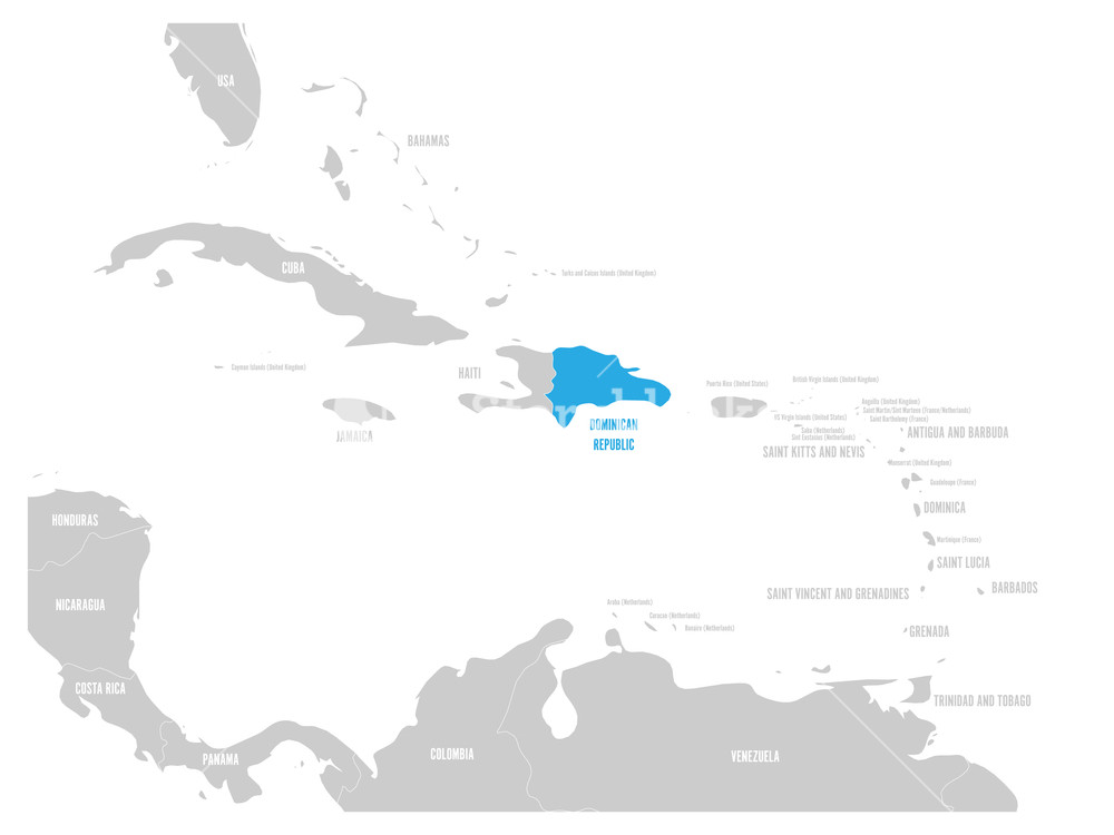 Dominican Republic Blue Marked In The Map Of Caribbean Vector 1000x750 Dominican Republic Blue Marked In The Map Of Caribbean Vector