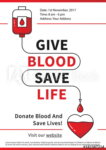 354x500 Blood Donation Vector Illustration With Red Heart And Drop Counter