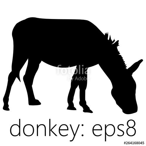 500x500 Donkey Silhouette From The Side, Black Contour Of A Wild Donkey