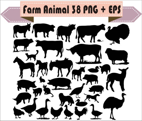 570x486 Farm Animal Chicken Duck Donkey Pig Pork Silhouette Vector Etsy