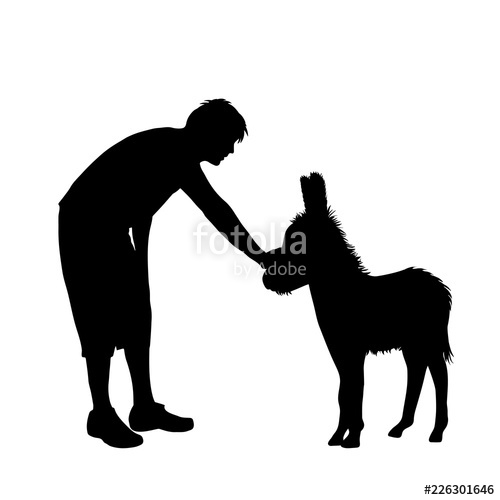 500x500 Vector Silhouette Of Man With Donkey White Background Stock