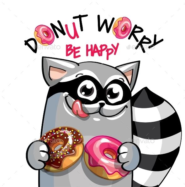 590x598 Vector Illustration Of Cartoon Raccoon With Donuts