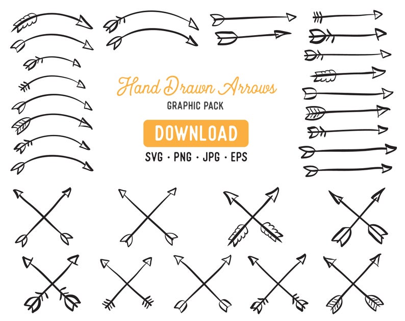 794x630 Arrow Laurel Clipart Pack Doodle Arrow Png Hand Drawn Etsy