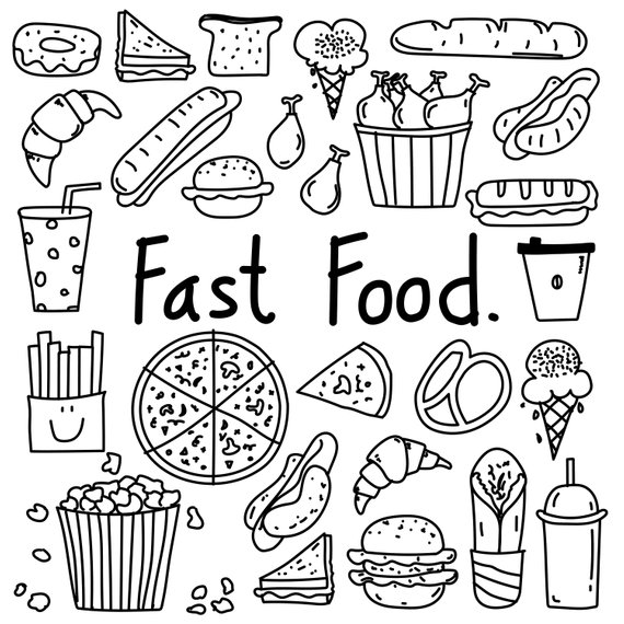 570x570 Hand Drawn Doodle Fast Food Clipart, Fast Food Clipart, Bakery