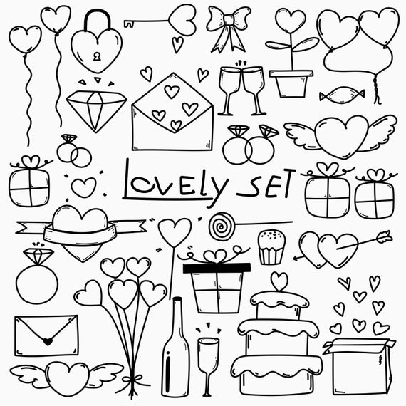 570x570 Hand Drawn Doodle Love Clipart Wedding Love Doodle Clip Art Etsy