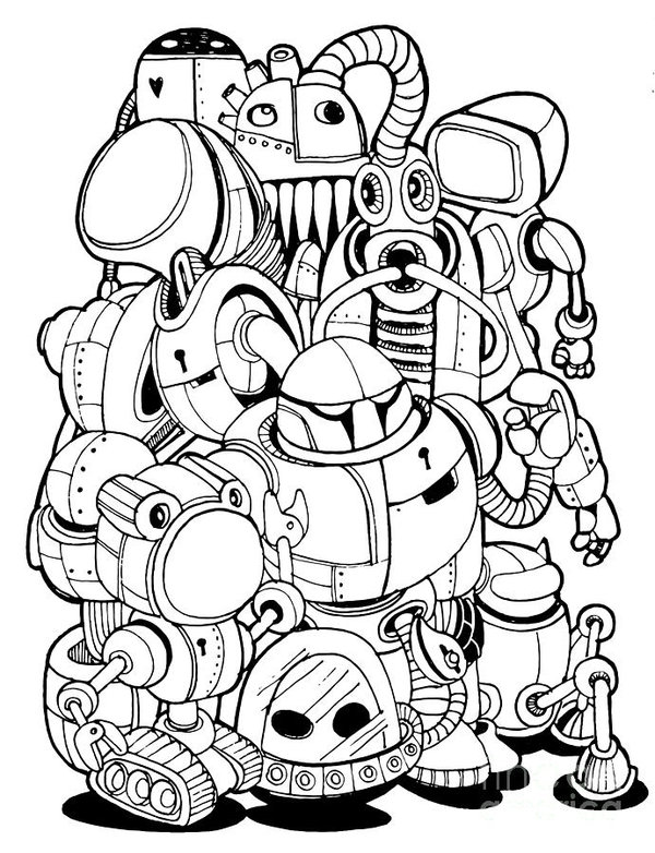 600x782 Hand Drawn Vector Illustration Of Doodle Robot Element Art Print