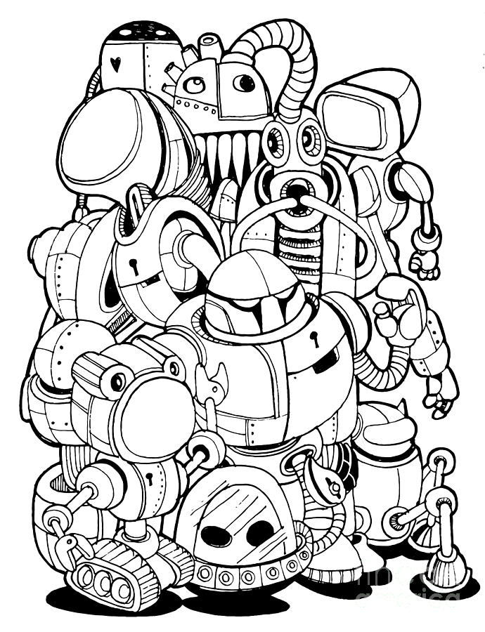 690x900 Hand Drawn Vector Illustration Of Doodle Robot Element Digital Art