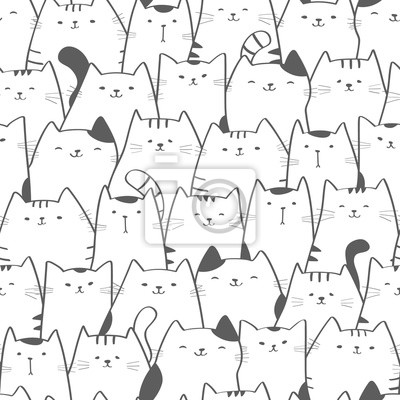 400x400 Vector Seamless Pattern With Cute Cats Doodle Art Cat Seamless