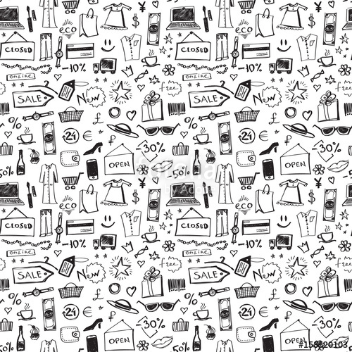 500x500 Doodle Shopping Icons Seamless Pattern Abstract Sale Or Offer