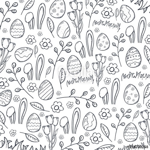 500x500 Easter Hand Draw Doodle Background Vector Illustration Stock