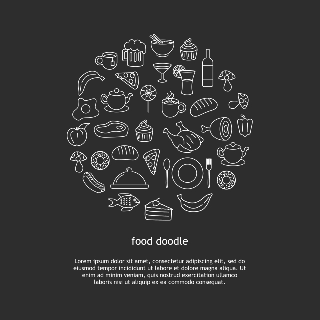 640x640 Food And Beverage Doodle Drawing Background Vector Illustration