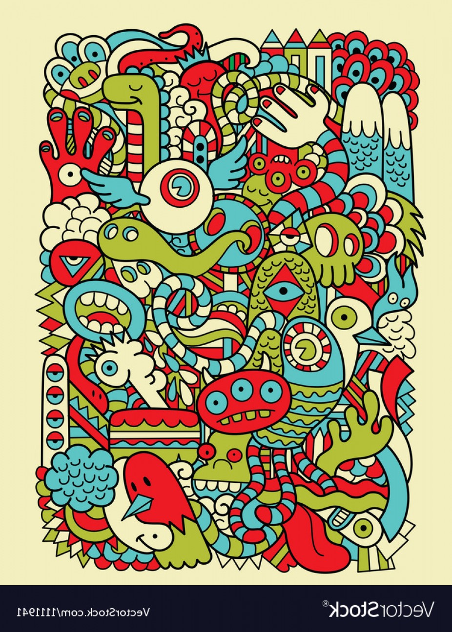 926x1296 Hipster Doodle Monster Collage Background Vector Soidergi