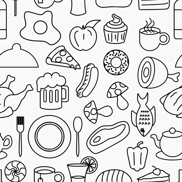 640x640 Junk Food Seamless Pattern Doodle Drawing Style Line Art Hand