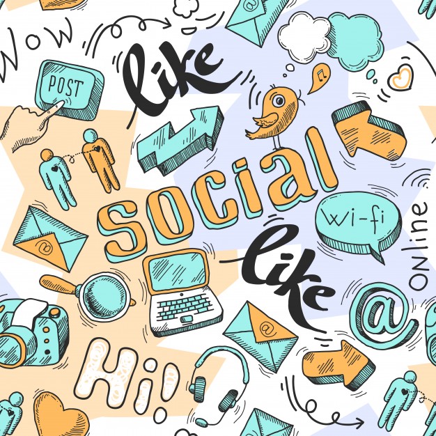 626x626 Seamless Doodle Social Media Pattern Background Vector