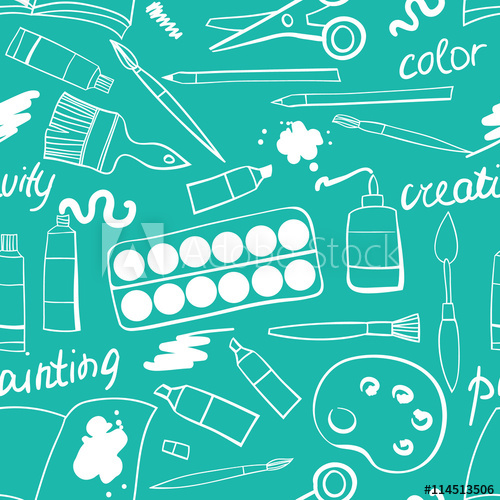500x500 Seamless Texture With Art Materials Doodle Art Material