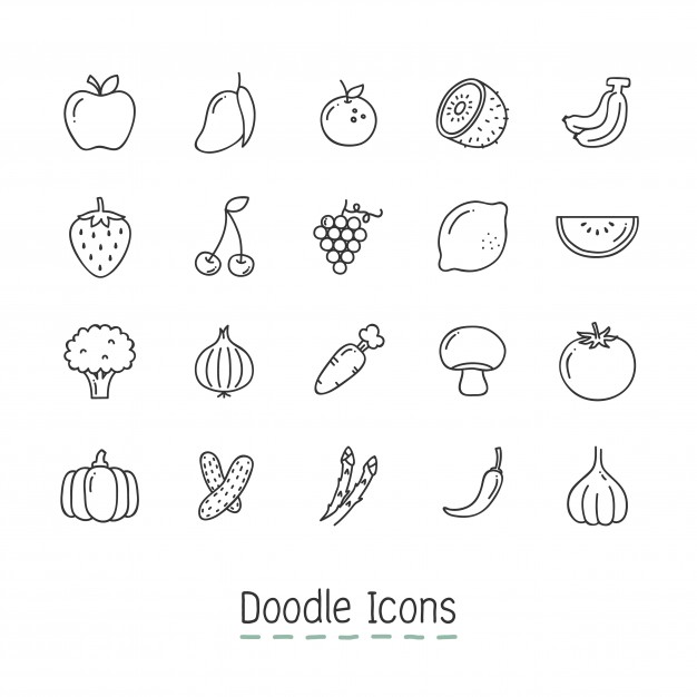626x626 Doodle Fruits And Vegetable Icons Vector Free Download