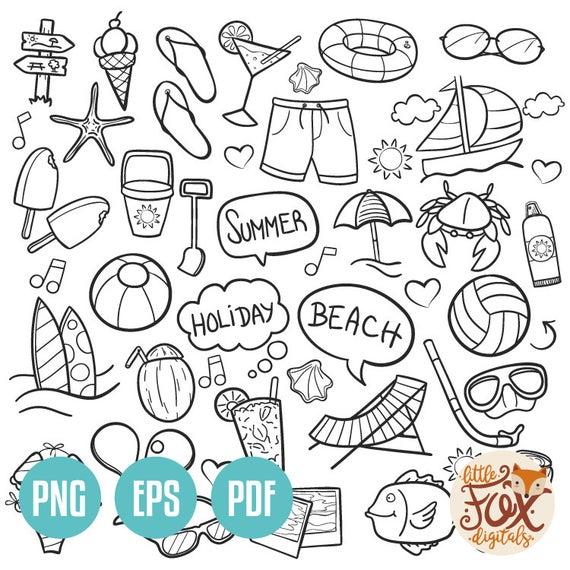 Vector Beach Day Holidays Travel Doodle Icons Clipart Etsy 570x570 Vector Beach Day Holidays Travel Doodle Icons Clipart Etsy