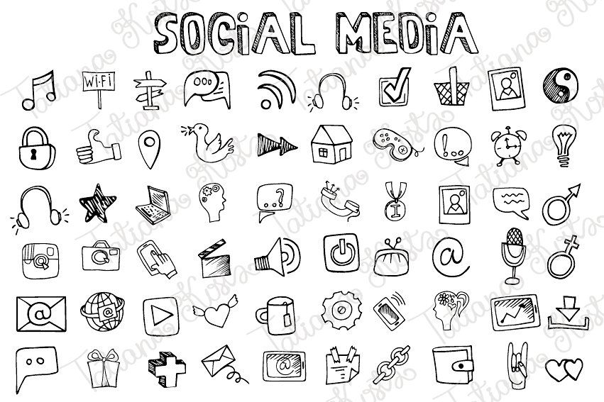Social Media Doodle Icons, Quotes 851x567 Social Media Doodle Icons, Quotes