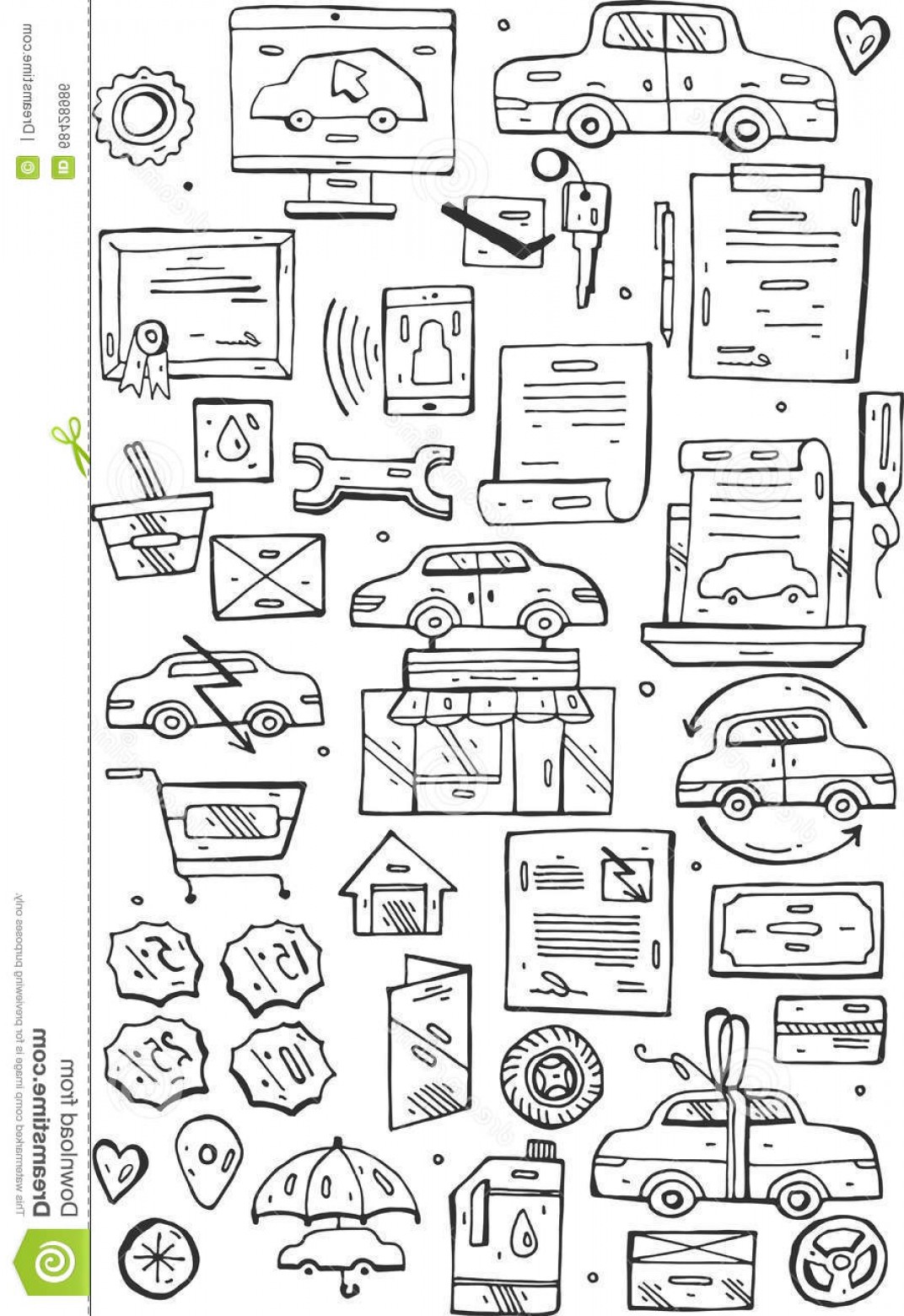 Stock Illustration Hand Draw Vector Doodle Icons Set Selling Cars 1072x1560 Stock Illustration Hand Draw Vector Doodle Icons Set Selling Cars