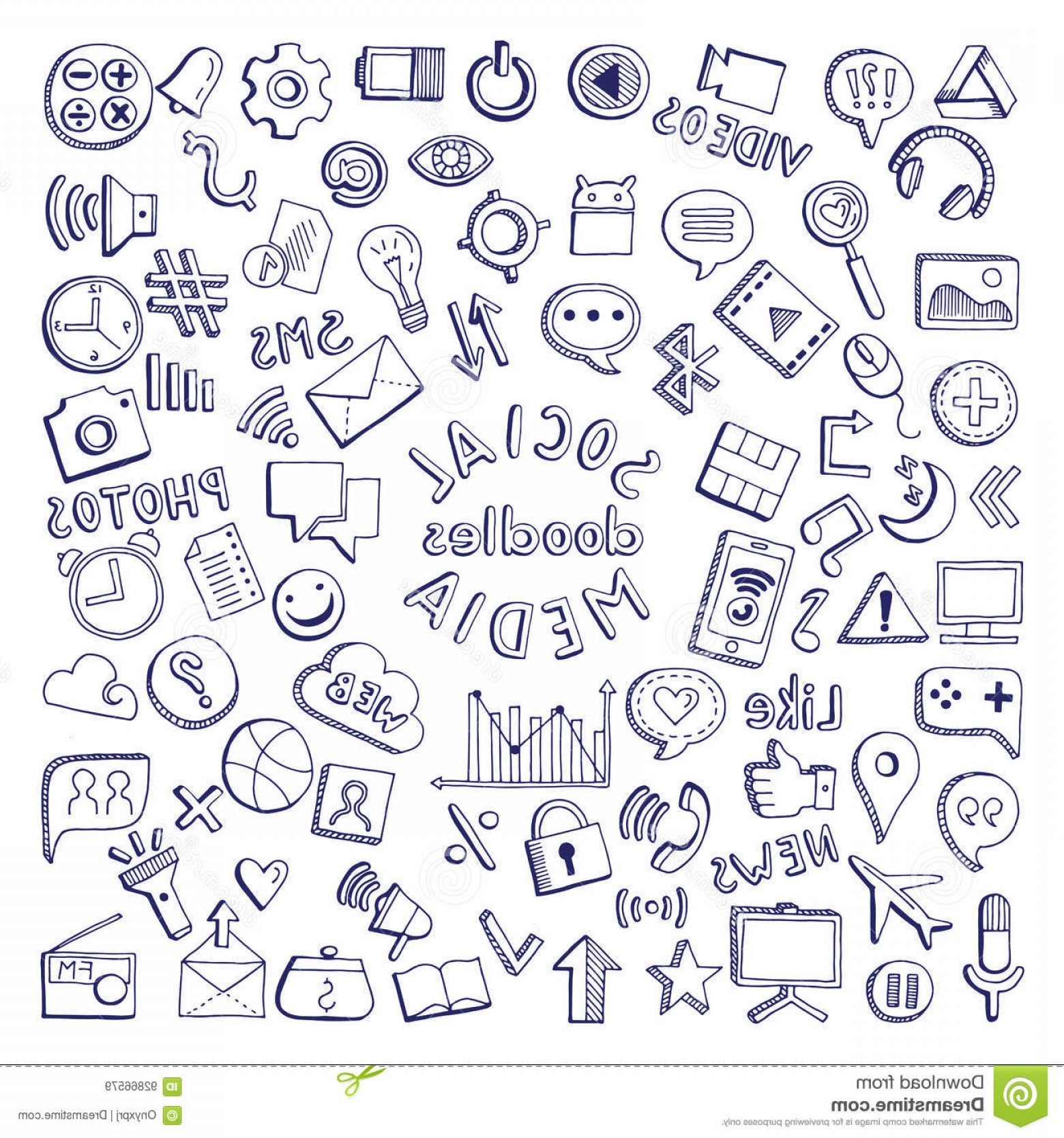Stock Illustration Social Media Hand Drawn Icons Set Computer 1560x1668 Stock Illustration Social Media Hand Drawn Icons Set Computer