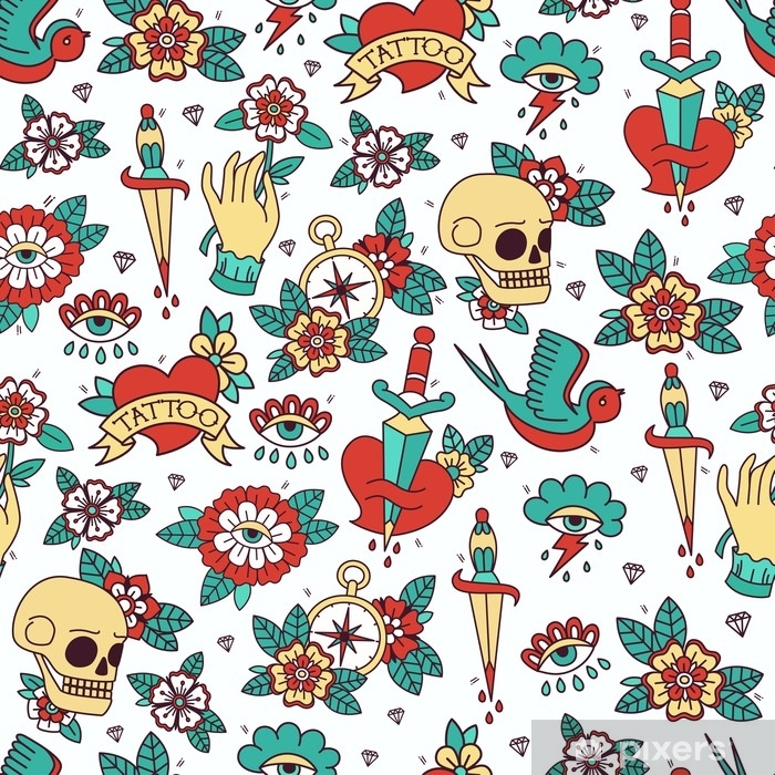 Seamless Doodle Pattern Traditional Old School Tattoo Vector 700x700 Seamless Doodle Pattern Traditional Old School Tattoo Vector