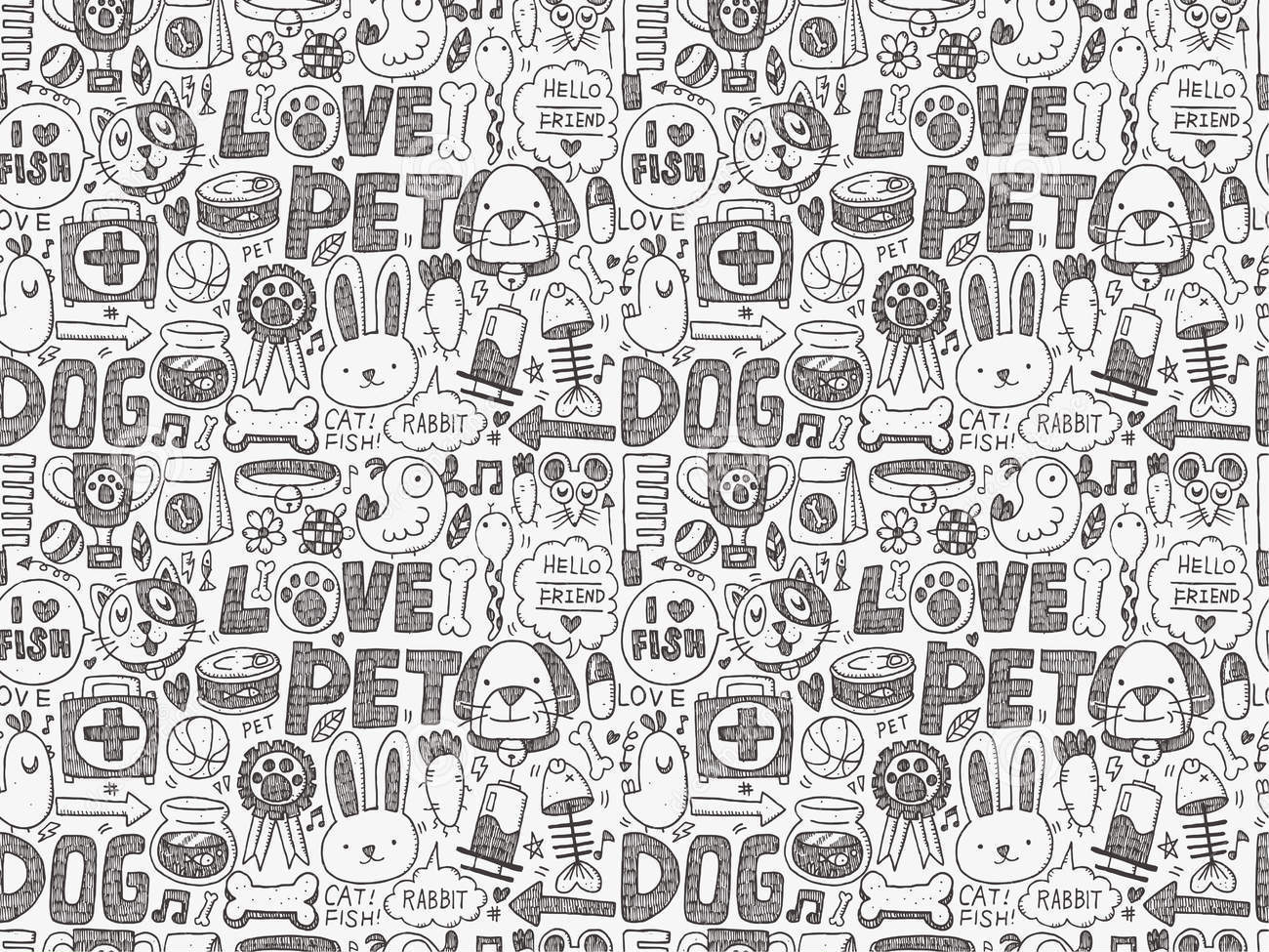 Seamless Doodle Pet Pattern Cartoon Vector Illustration 1300x975 Seamless Doodle Pet Pattern Cartoon Vector Illustration