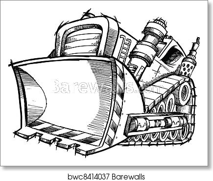 435x370 Doodle Sketch Bulldozer Vector Art, Art Print Barewalls Posters