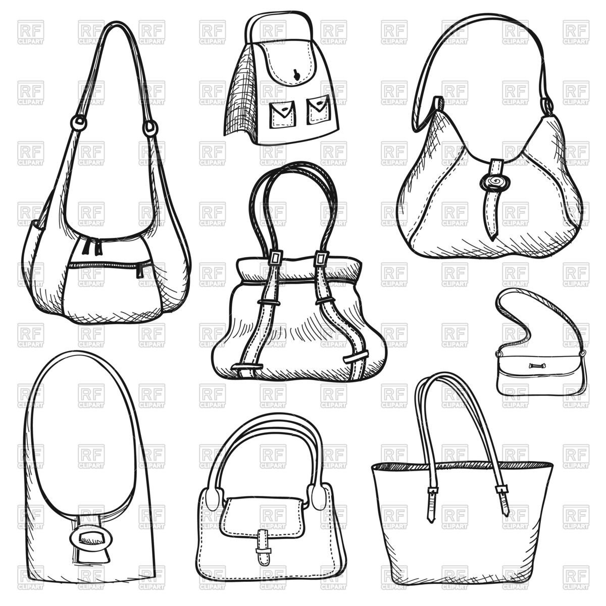 1200x1200 Handbags Doodle Sketch Set Vector Image Of Icons And Emblems