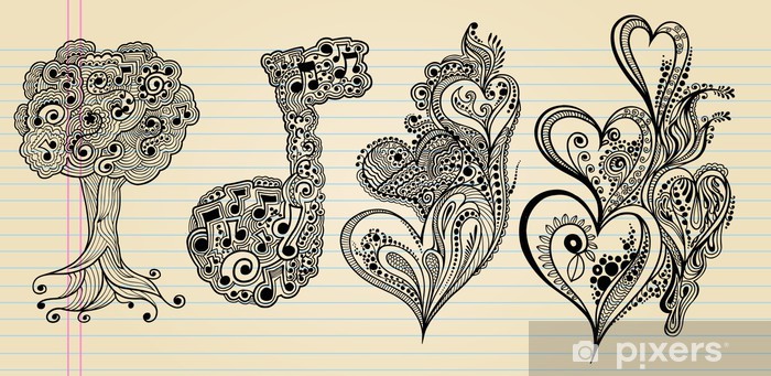 700x341 Henna Doodle Sketch Vector Design Set Wall Mural We