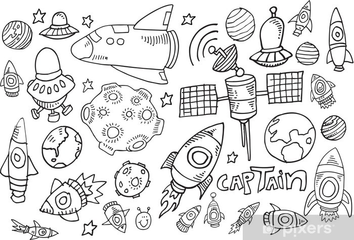 700x474 Outer Space Doodle Sketch Vector Illustration Set Wall Mural