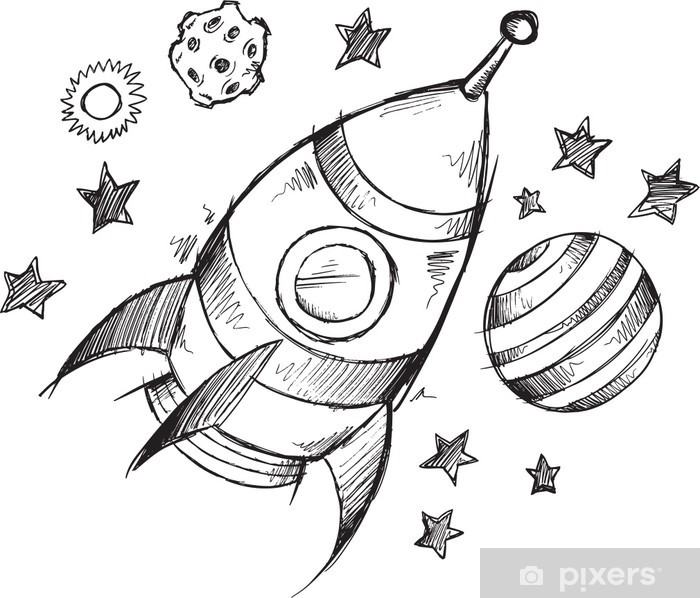 700x598 Rocket Space Doodle Sketch Vector Sticker We Live