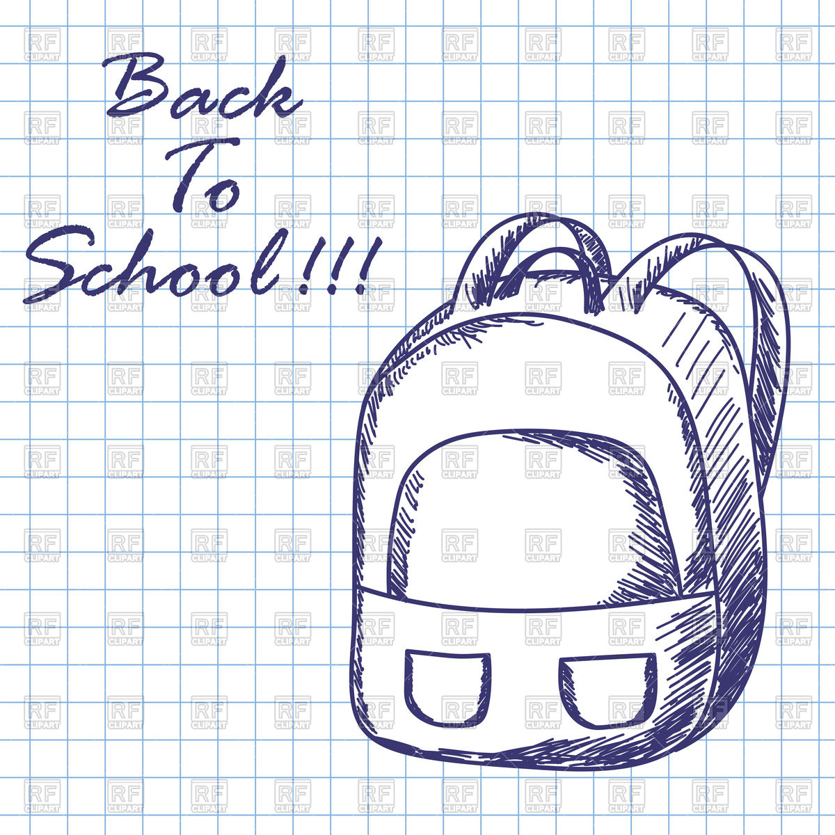1200x1200 School Backpack Doodle Sketch On Checkered Paper Vector Image